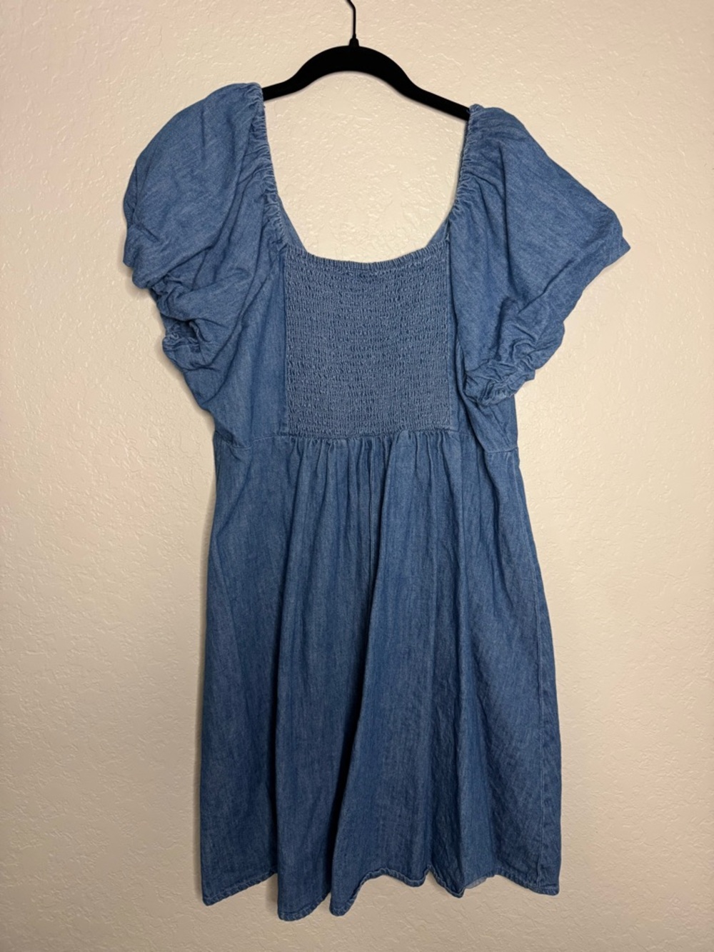 Denim Square Neck Puff Sleeve Baby Doll Mini Dress - Light Blue - Picture 4 of 5